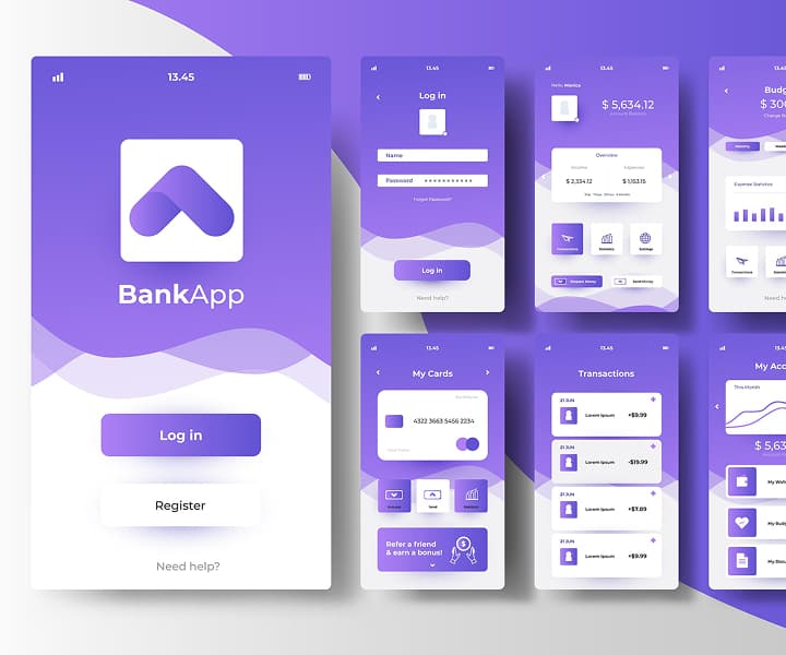 Banking app pages